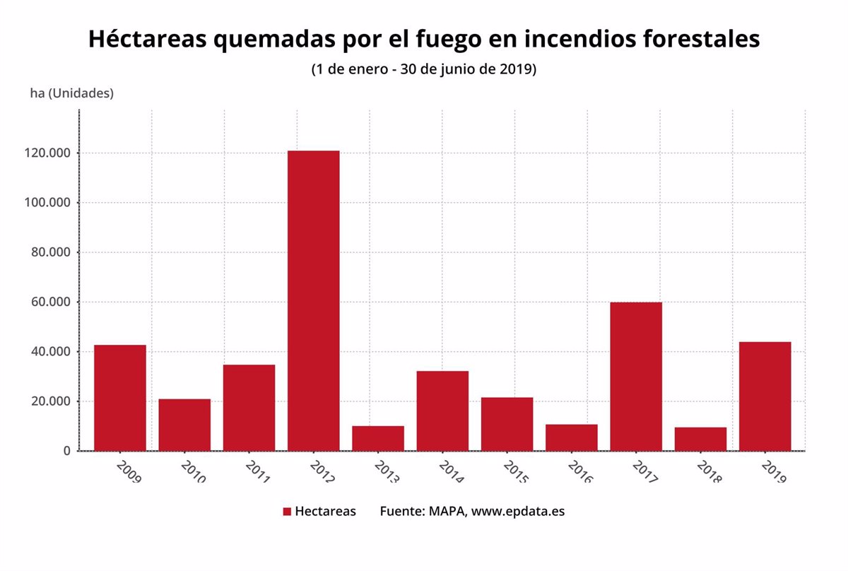 Los incendios forestales arrasan casi 44 000 hectáreas en la primera