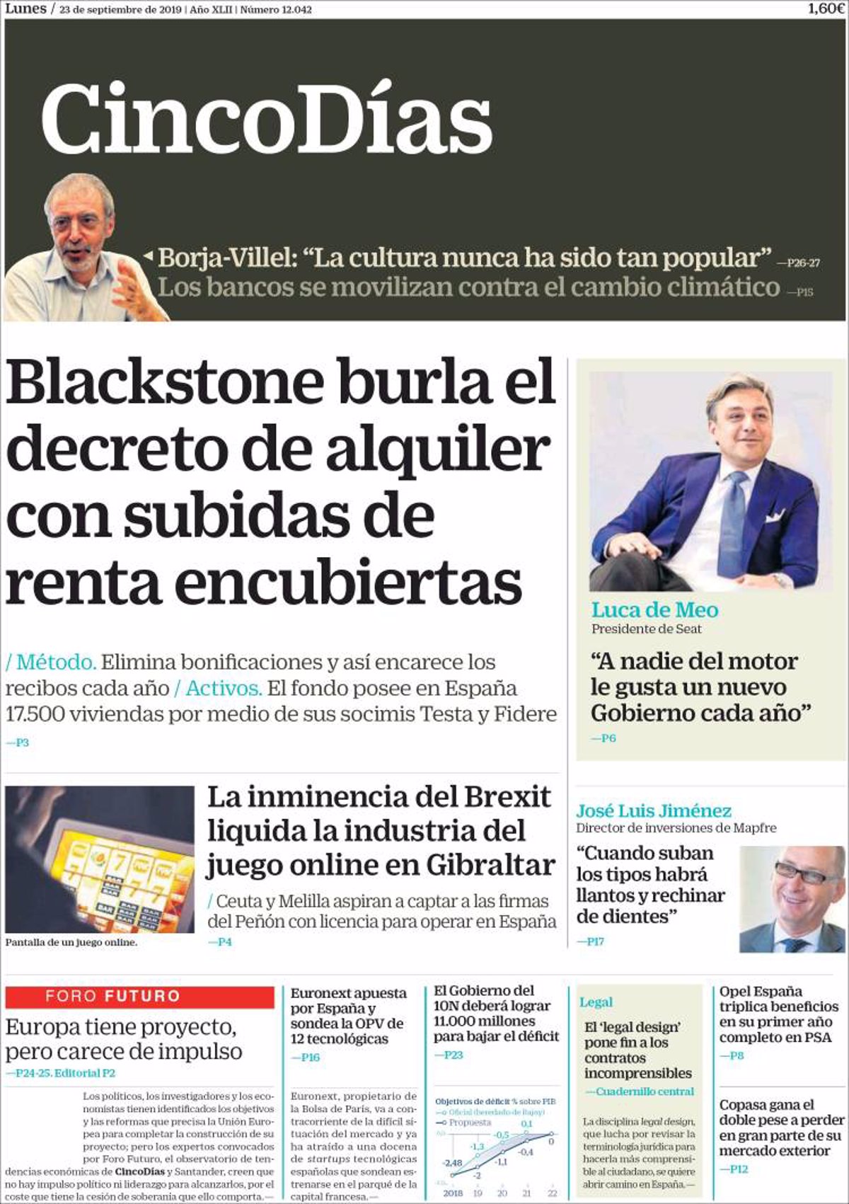 Las Portadas De Los Peri Dicos Econ Micos De Hoy Lunes De Septiembre