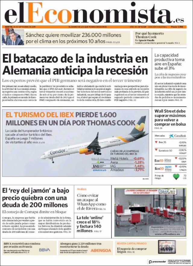 Las Portadas De Los Peri Dicos Econ Micos De Hoy Martes De Septiembre