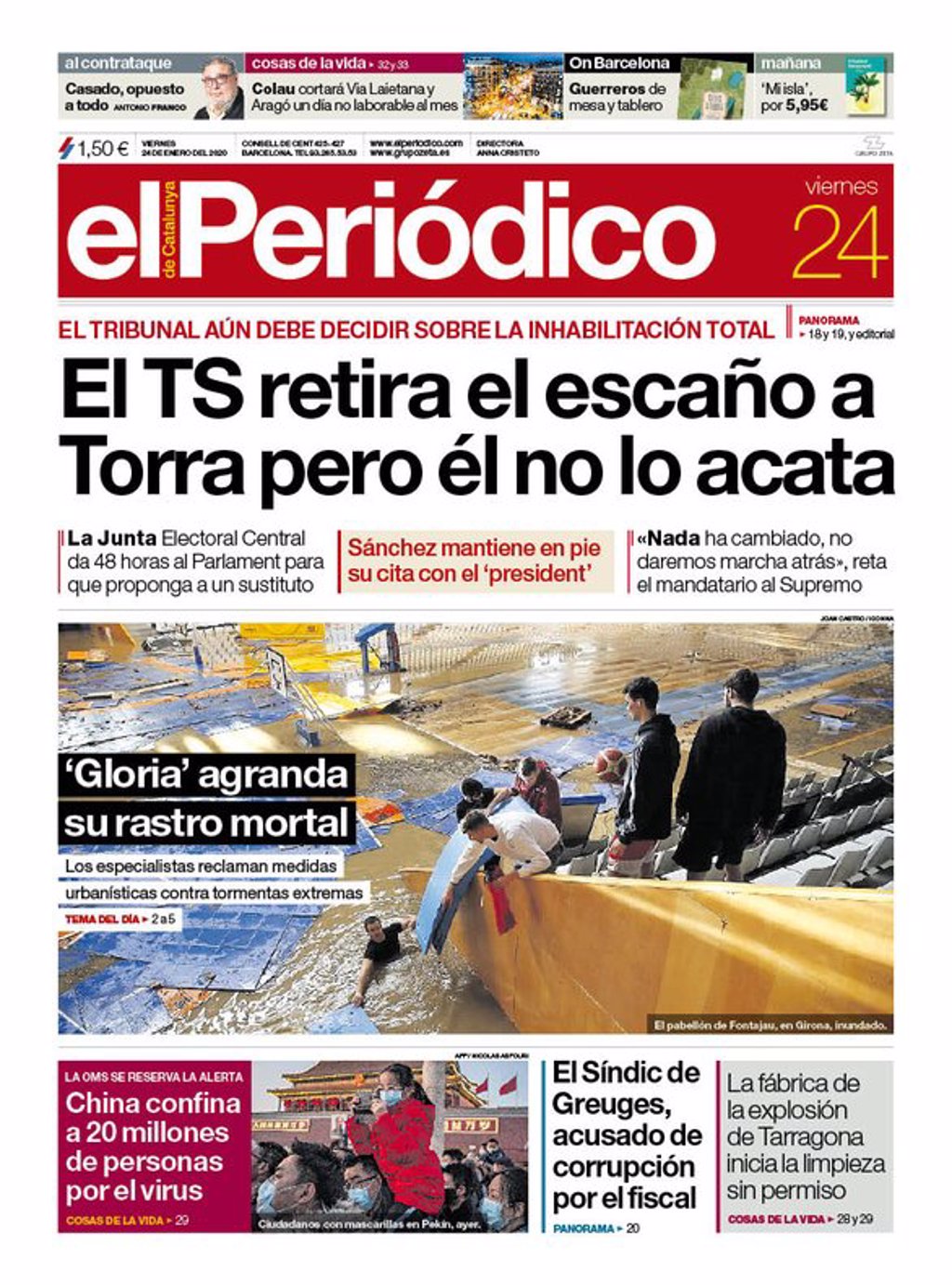 Las portadas de los periódicos del viernes 24 de enero de 2020