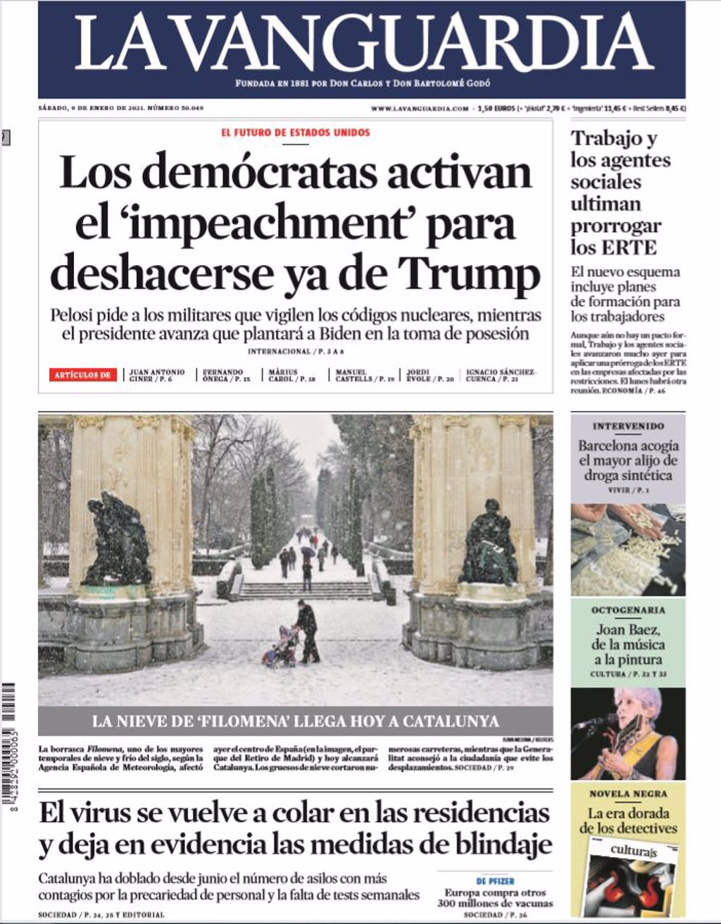 Las portadas de los periódicos del sábado 9 de enero de 2021