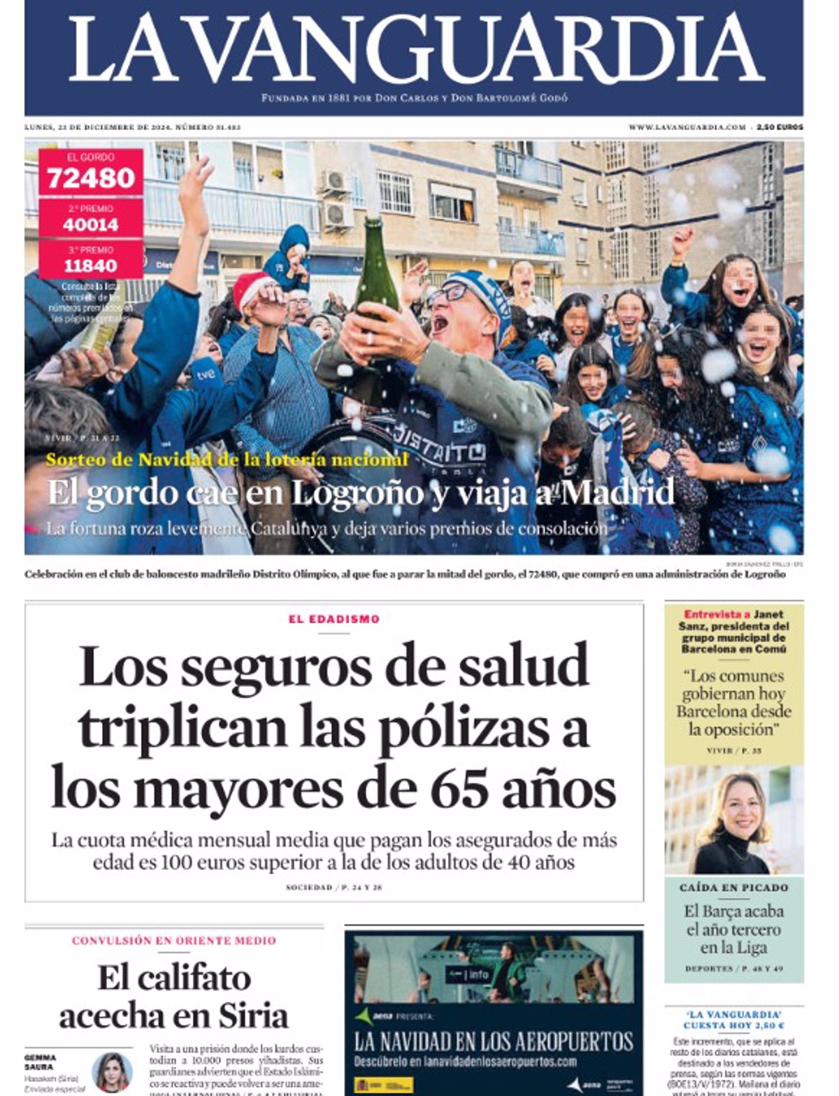 Portadas de los periódicos del lunes 23 de diciembre de 2024