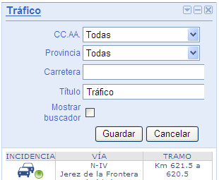 Opciones de configuración del gadget en iGoogle