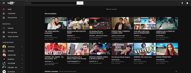 YouTube portada modo oscuro
