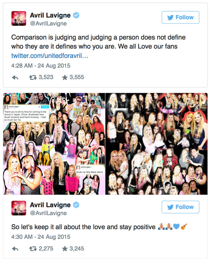 Avril Lavigne contesta en Twitter