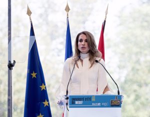 Rania de Jordania durante su discurso de apertura del Movimiento de Empresas de Francia MEDEF