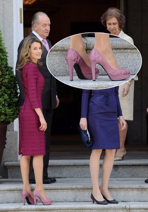La Reina Letizia con sus zapatos fresa de Magrit que lució en la visita de Nicolás Sarkozy y Carla Bruni a nuestro país en diciembre de 2011.