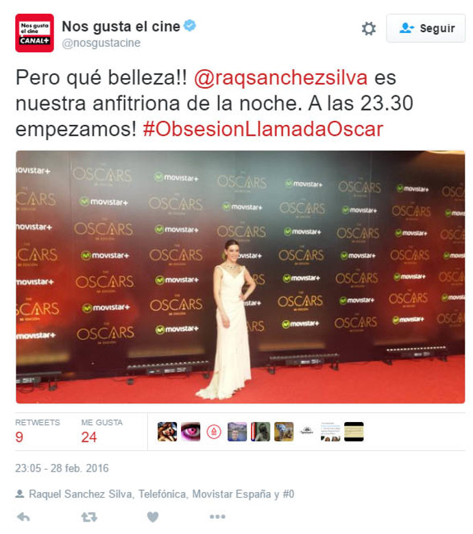 Raquel Sánchez Silva vestida de Cortana en la retransmisión de los Oscar