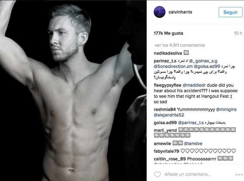 Calvin Harris en redes sociales, campaña Armani tras su accidente de tráfico