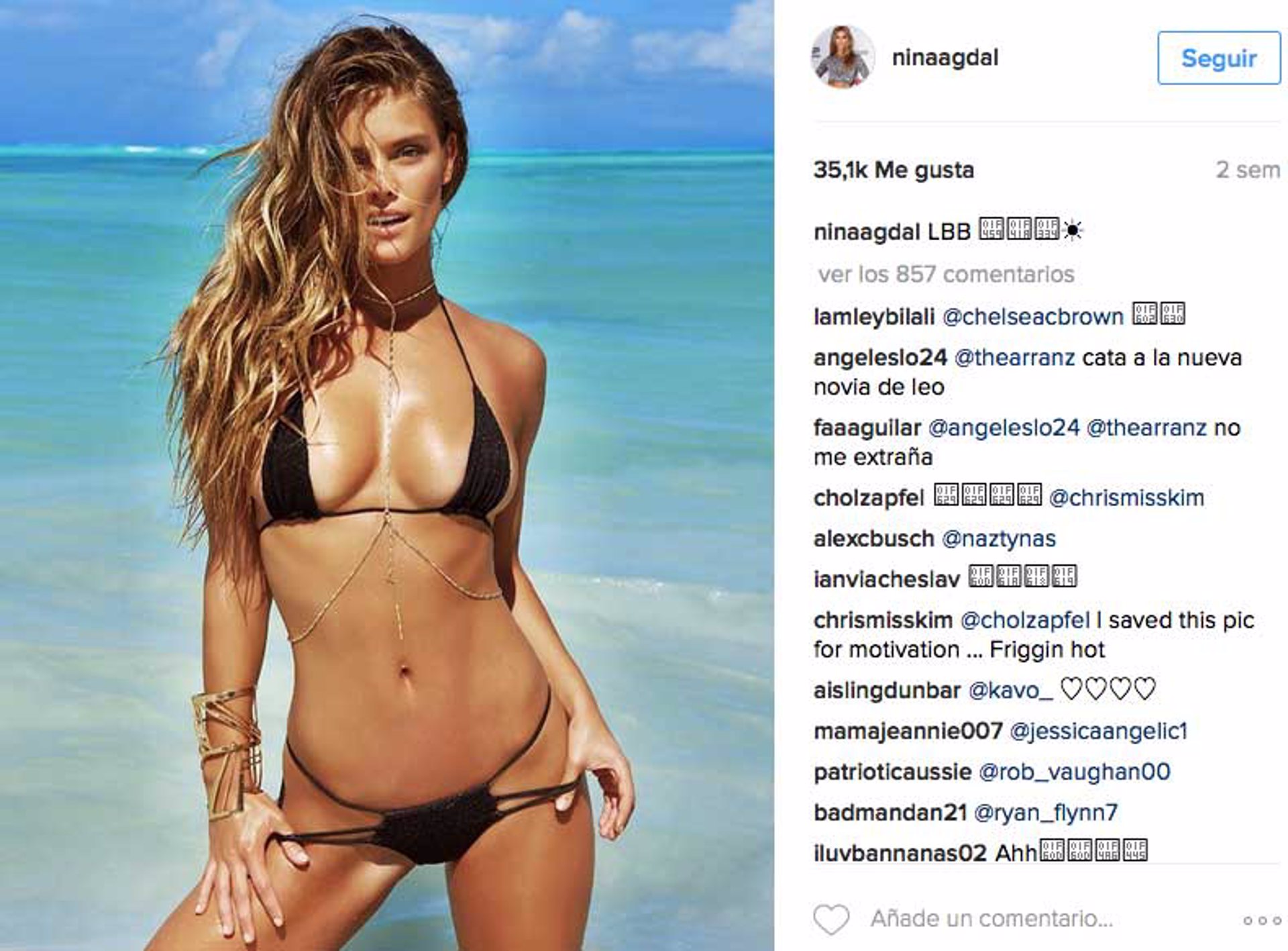 la modelo Nina Agdal, posible nueva conquista del actor Leonardo Dicaprio