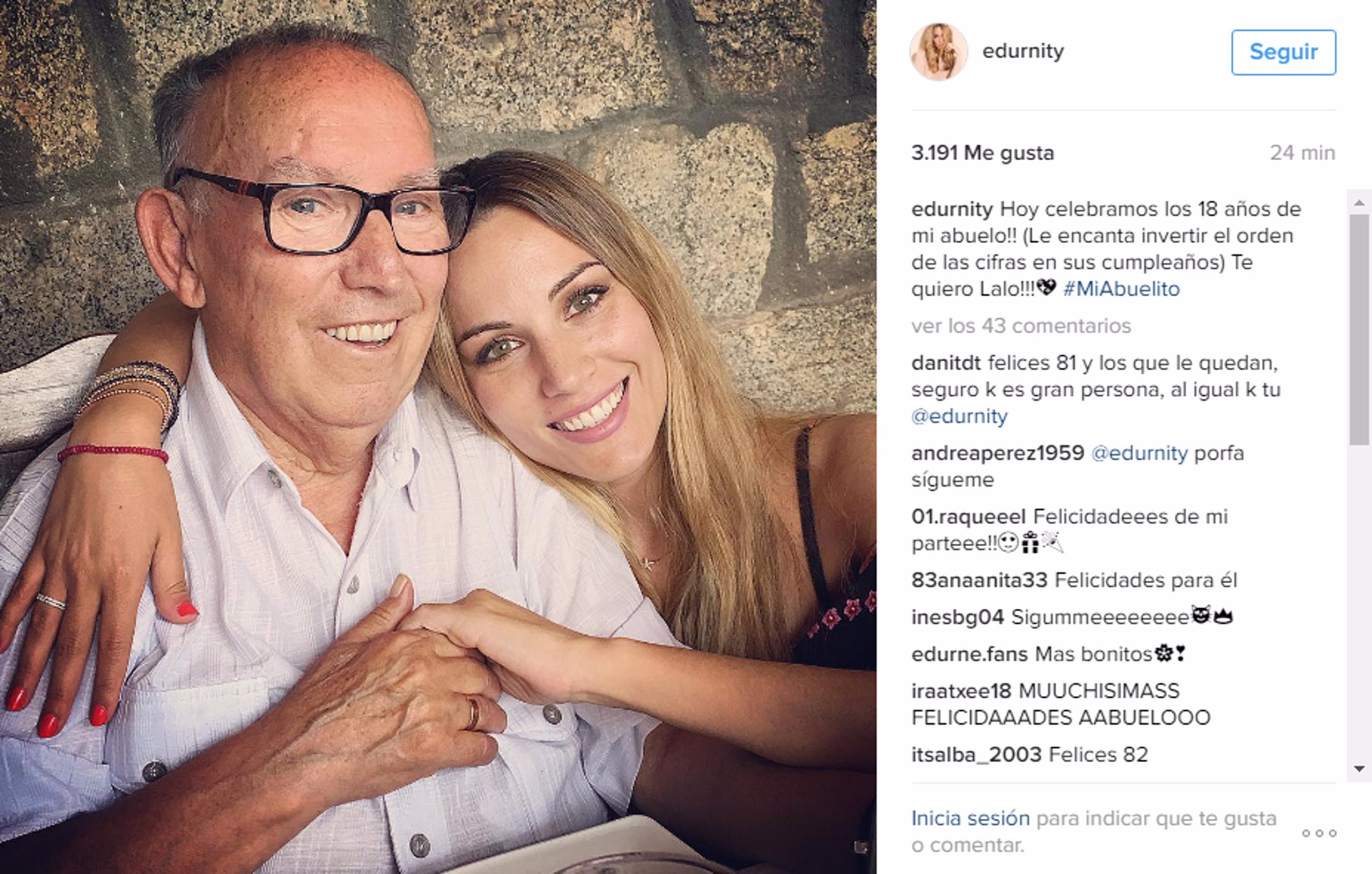 Edurne cumpleaños abuelo, recupera la sonrisa, caso Torbes, David de Gea