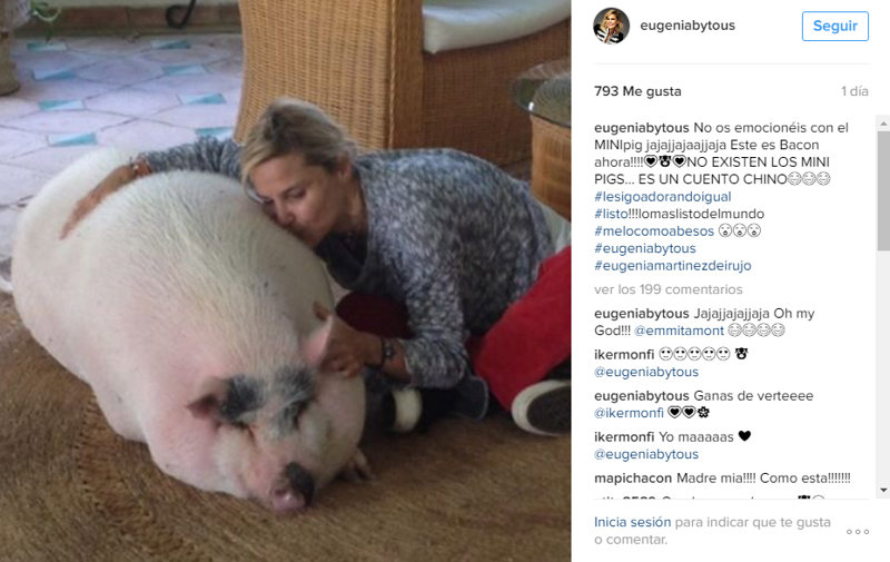 EUGENIA MARTINEZ DE IRUJO CON SU CERDO, INSTAGRAM