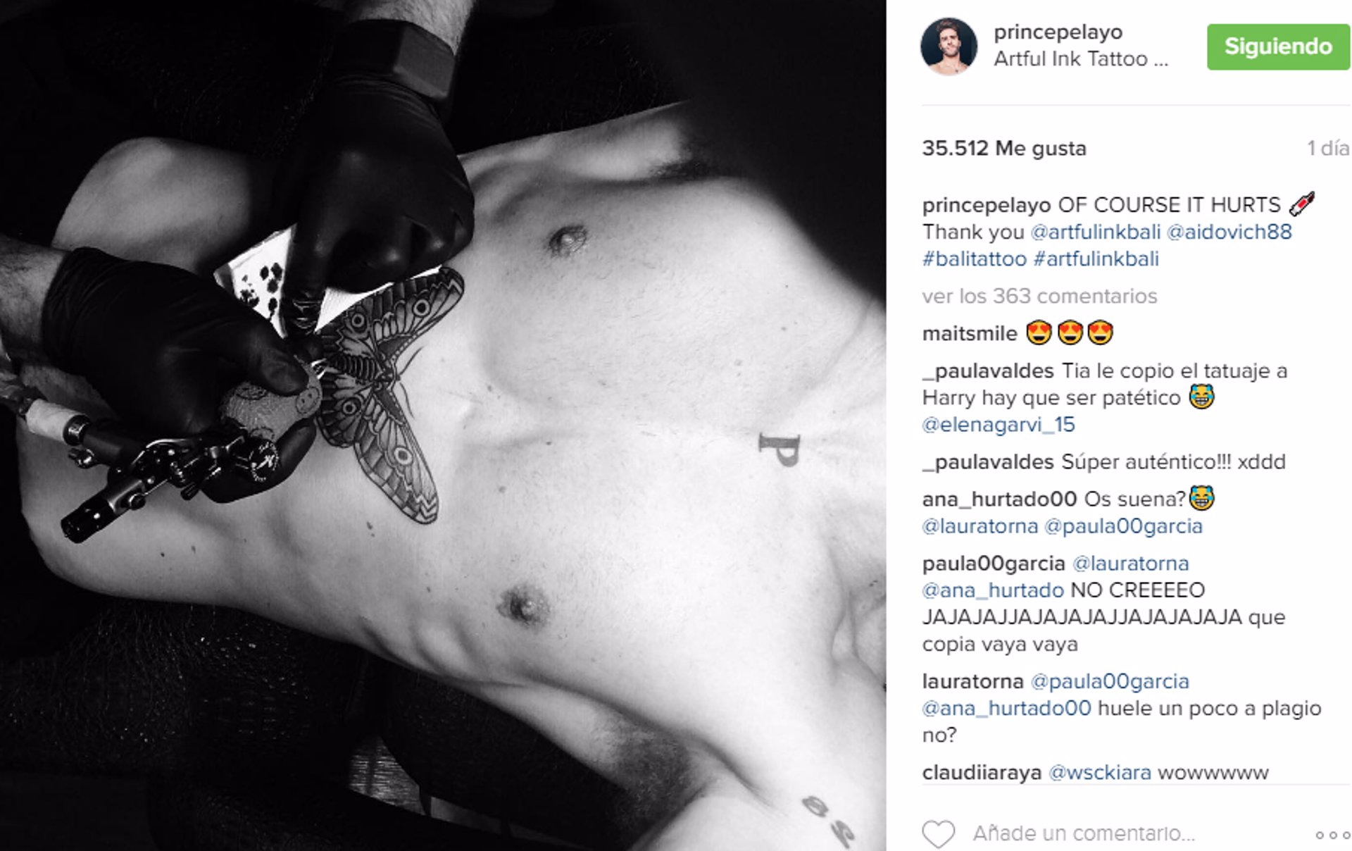 El nuevo y amoroso tatuaje de Pelayo Díaz: una enorme mariposa en los  abdominales