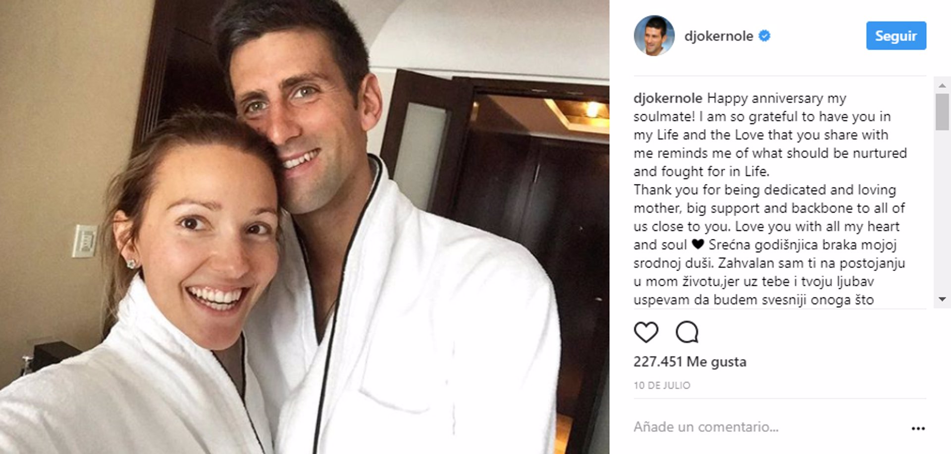 Novak Djokovic y su mujer Jelena dan la bienvenida a su segundo bebé