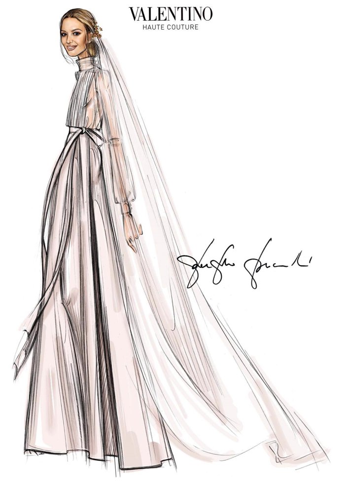 Marta Ortega, boceto muy guapa vestida de novia por Valentino