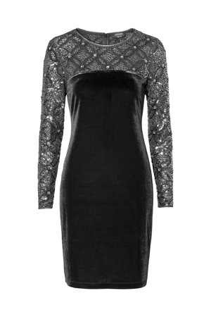 Vestido corte lápiz negro de fiesta negro y plateado de C&A 49€