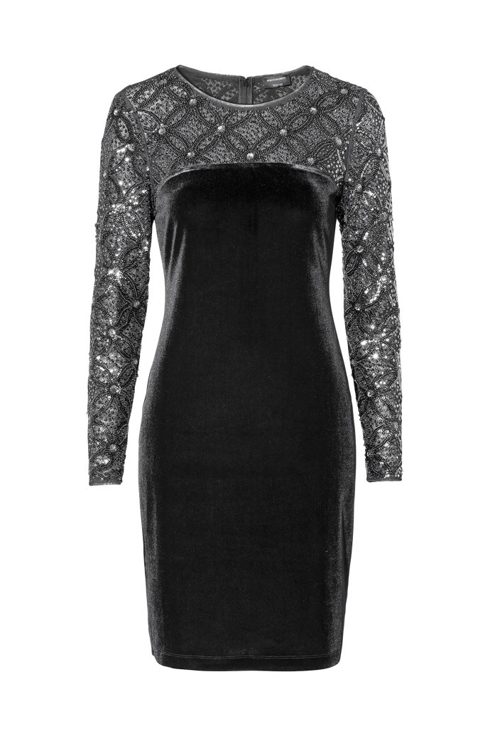 Vestido corte lápiz negro de fiesta negro y plateado de C&A 49€