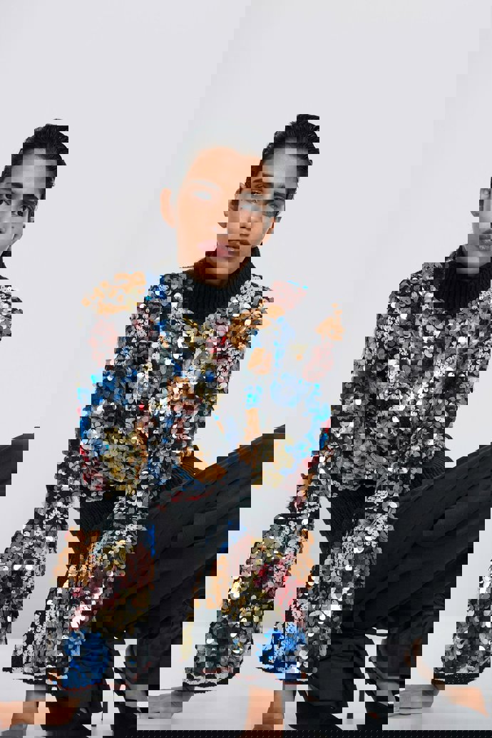 zara jersey lentejuelas grandes colores