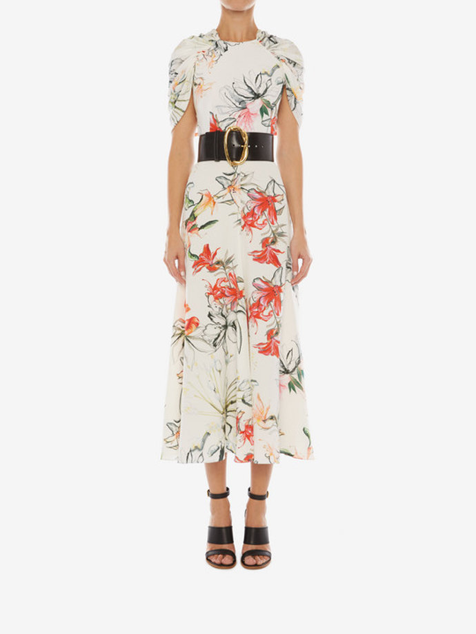 alexander macqueen con flores en peligro de extinción en crepé de china