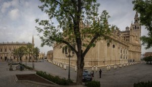 SEVILLA, VACÍA. CATEDRAL: patrulla_policias_vigila_entorno_catedral_dia_entra_vigor_limitacion_total