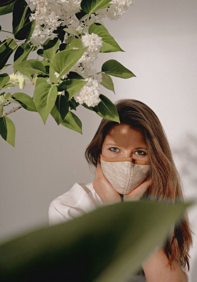 Mascarilla lino textura novia