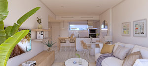 Salón con cocina integrada en Marina Real II