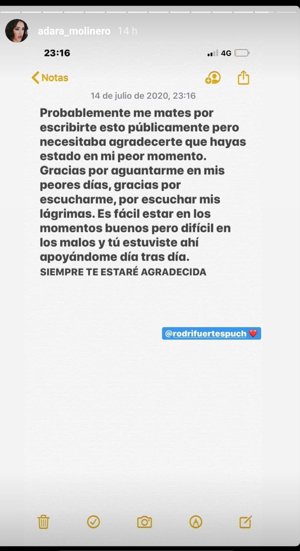 Adara Molinero declara su amor por Rodri Fuertes con un emotivo texto