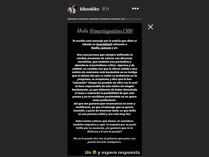 Mensaje de Kiko Jiménez a María Patiño