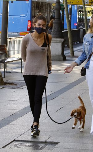 La canaria ha dado un tranquilo paseo por el centro de la capital con su mascota, 