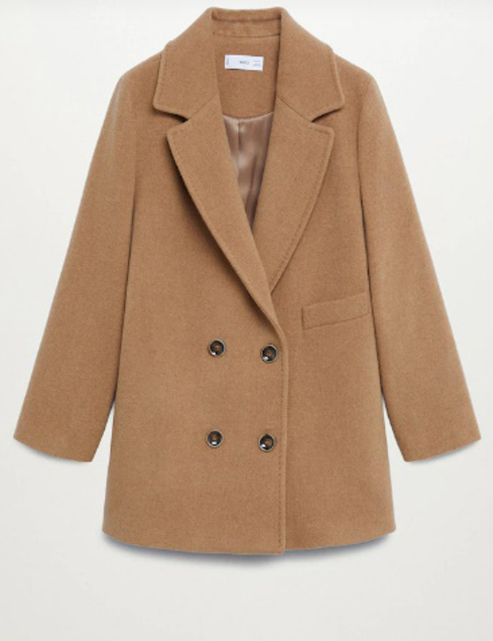 Abrigo de lana color camel de Mango