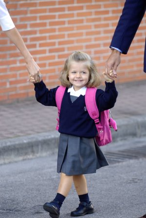 Leonor en su primer día de colegio. Septiembre 2008.