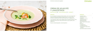 Crema de aguacate y langostinos, de  