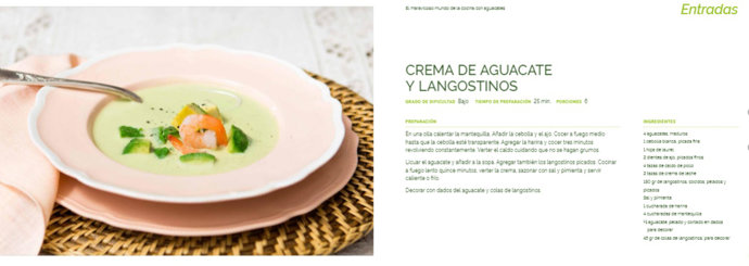 Crema de aguacate y langostinos