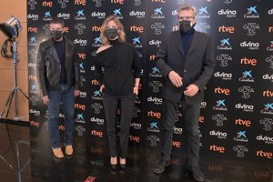 Banderas, María Casado y Mariano Barroso en la rueda de prensa de presentación de los etalles de la gala de los Goya