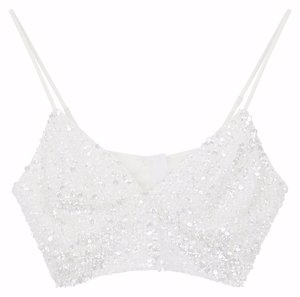 ASOS EDITION embellished cami bridal crop top in white, £55, mid Feb