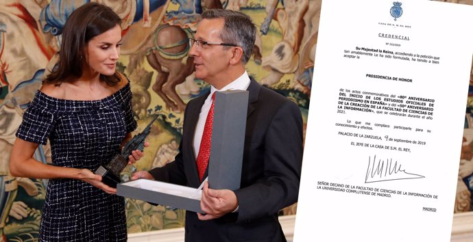 La Reina ha aceptado la presidencia de honor del Aniversario de la Facultad de Periodismo de la UCM