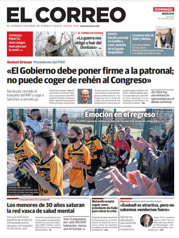 Portada de El Correo