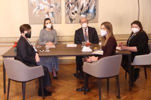 Doña Letizia, durante una reunión de trabajo con la Primera Dama austriaca