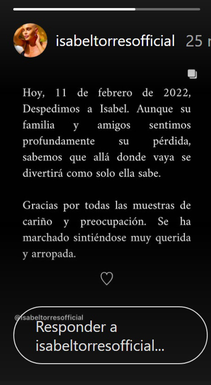 La familia de Isabel Torres ha anunciado su fallecimiento