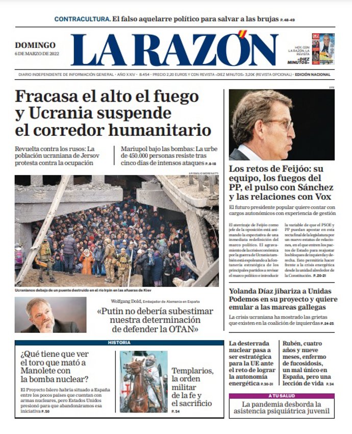 Portada de La Razón
