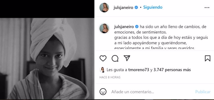 Publicación de Julia Janeiro en Instagram coincidiendo con su 19 cumpleaños