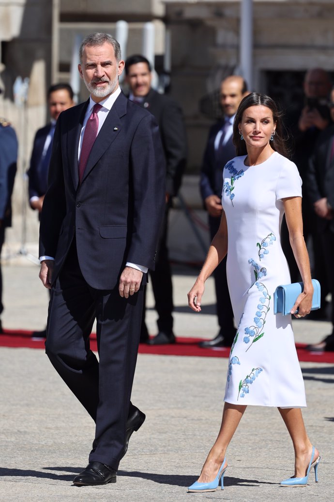 Los Reyes, a su llegada al Palacio Real esta mañana