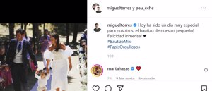 Paula Echevarría y Miguel Torres han bautizado a su hijo Miki este domingo