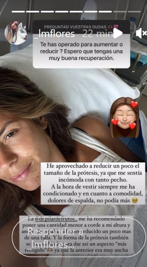 Storie compartido por Laura Matamoros explicando el motivo de su operación