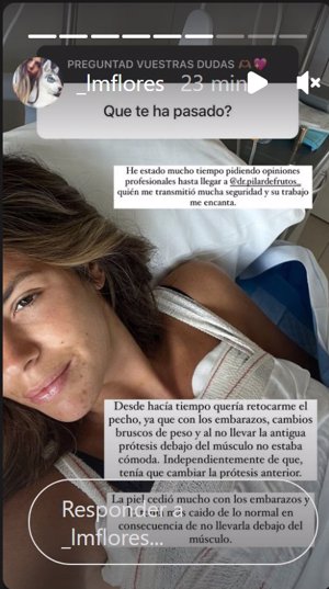 Storie compartido por Laura Matamoros explicando el motivo de su operación