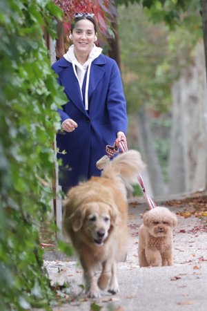 Tamara Falco paseando a sus perros por los alrededores de la casa de Isabel Preysler