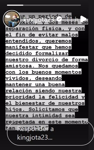 Jota Peleteiro ha anunciado su divorcio de Jessica Bueno vía Instagram