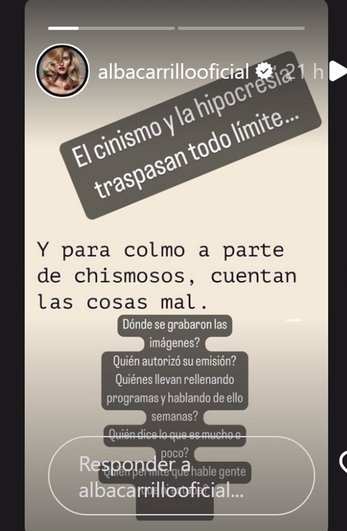 Storie compartido por Alba Carrillo en Instagram este lunes