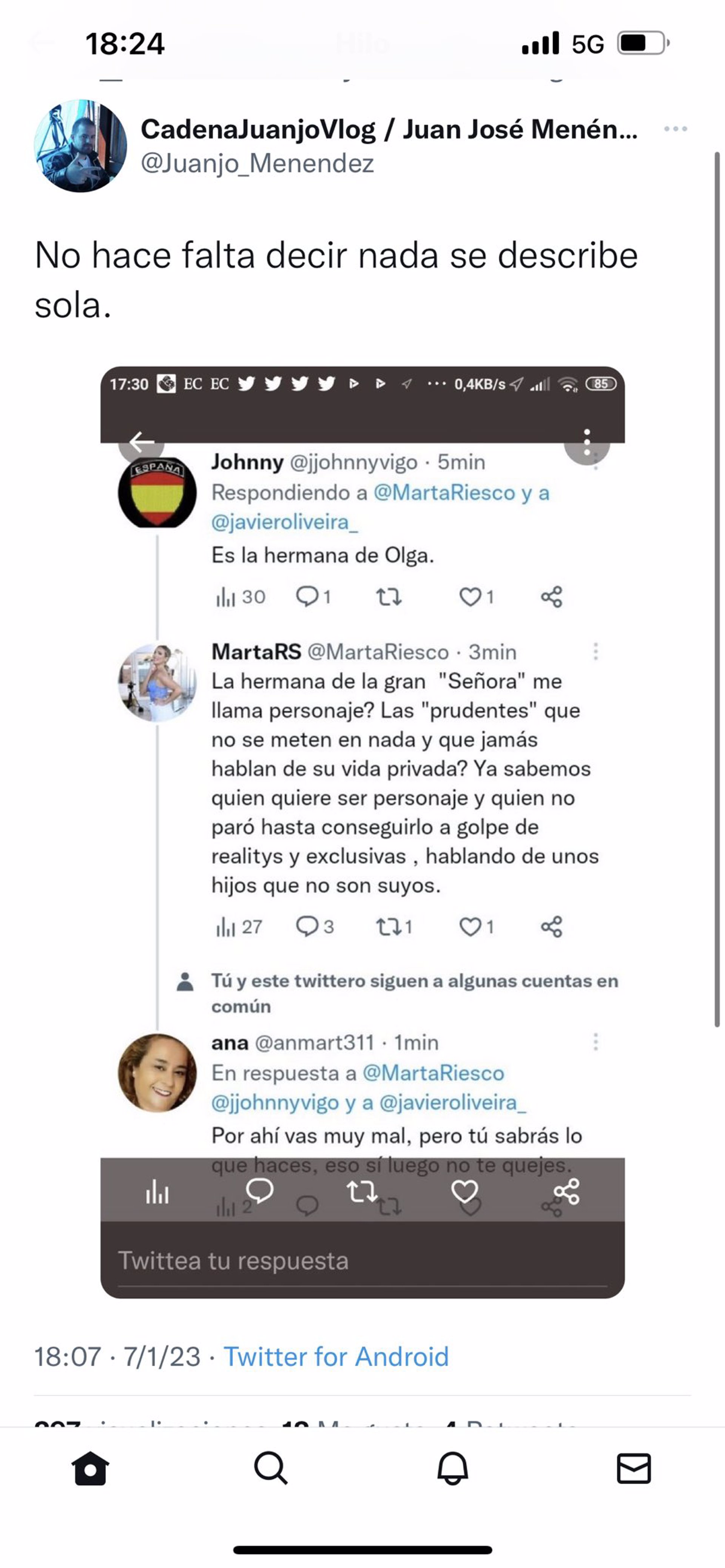 Marta Riesco ha cargado contra Olga Moreno en Twittere