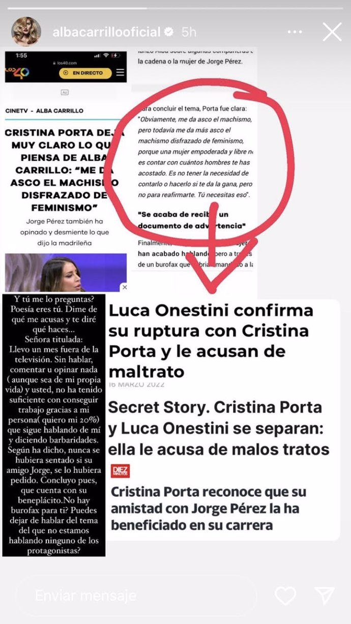 Storie compartido por Alba Carrillo en Instagram